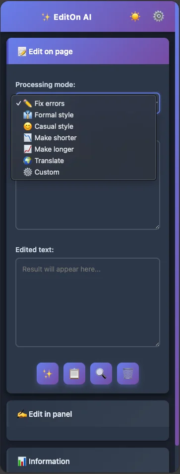 EditOn AI Panel - Dark Theme